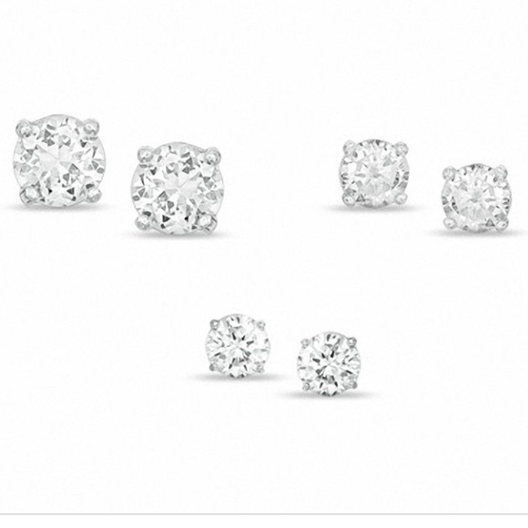 🟣 HANNAH Essentials 3 pairs CZ Stud Earrings NWT - Picture 2 of 5